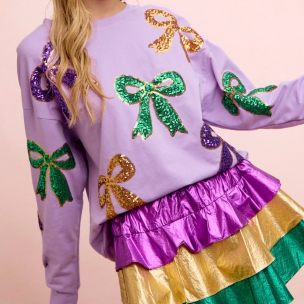 Mardi Gras Sequin Bow Sweatshirt - Picture 3 of 3